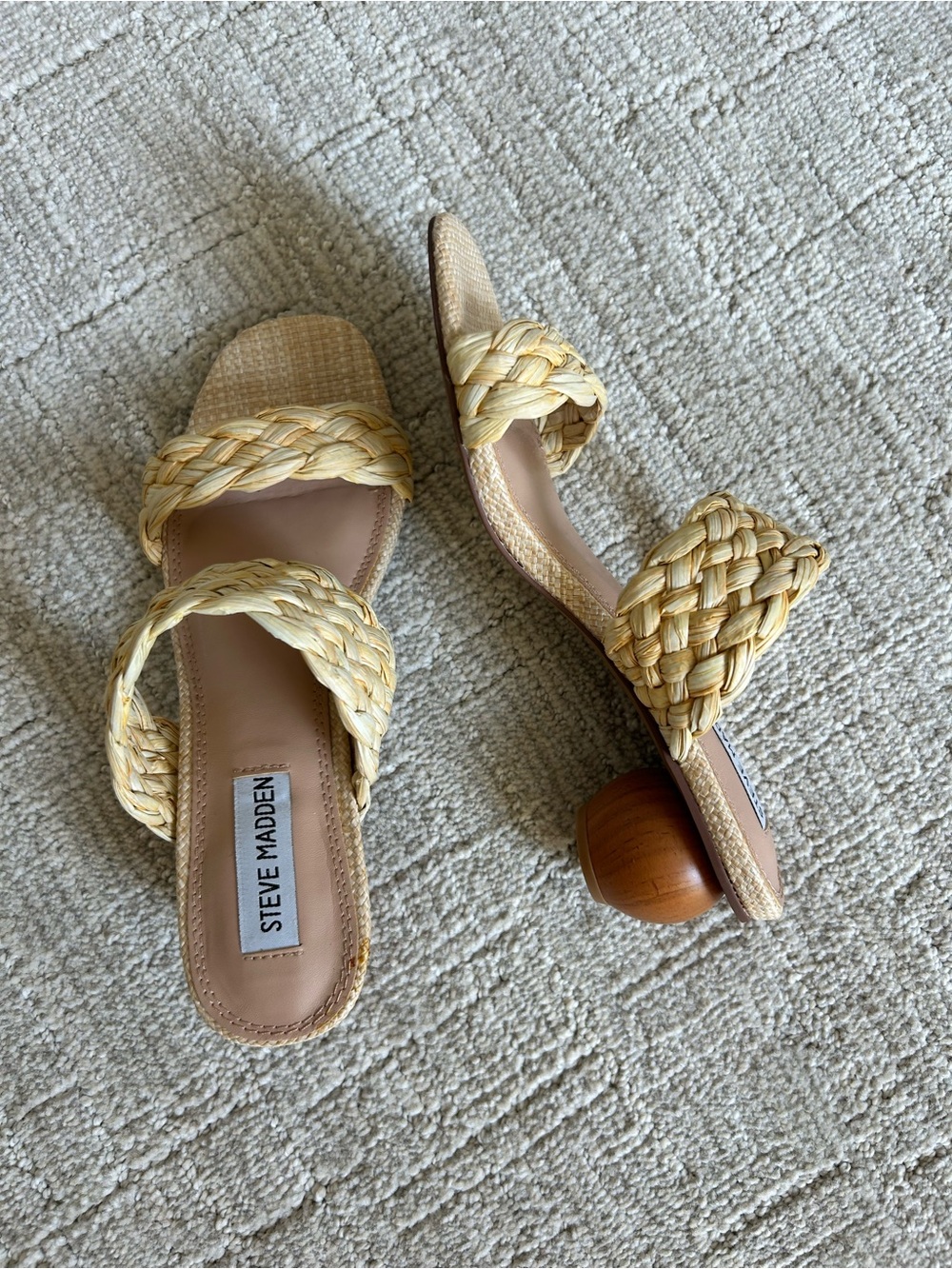 Steve Madden Braided Double-Strap Slide Sandals in Natural Straw - Picture 2 of 2